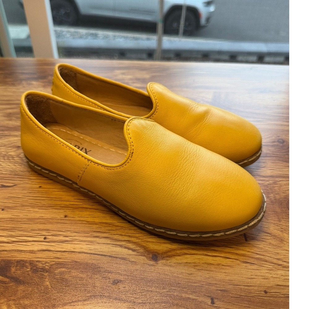 Charix Mustard Yellow Leather Loafers Made in Turkey Slip On Shoes Women's US 5